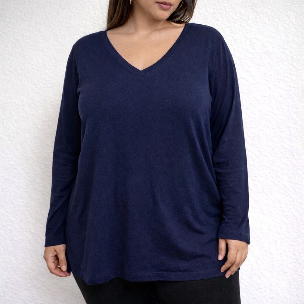 Charter Club Navy Long Sleeve Tunic Top V Neck Relaxed Fit Sz 3X NWT